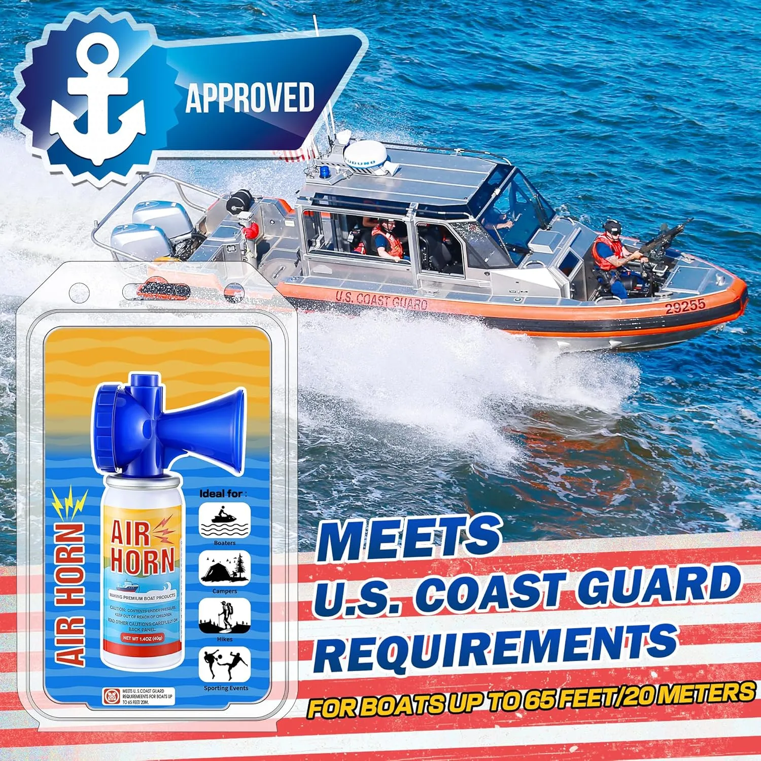 Air Horn, 122dB Very Loud Air Horns Can, Heard Up to 1/2 Mile Away, 1.4OZ Small Boat Air Horns for Safety, Meet US Coast Guard Ideal for Boating, Camping, Hiking, Sporting Events