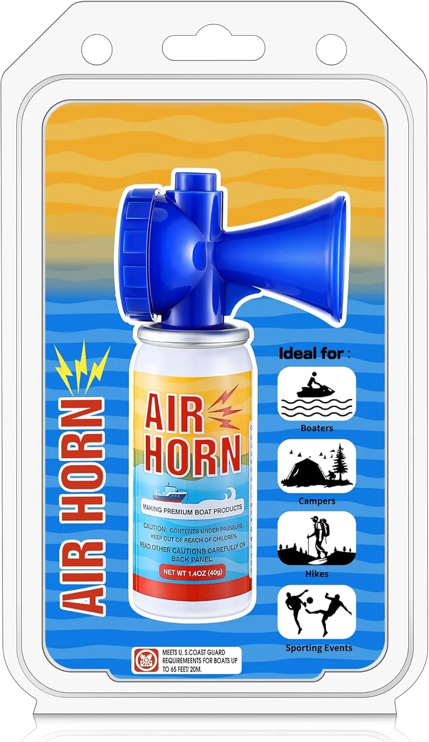 Air Horn, 122dB Very Loud Air Horns Can, Heard Up to 1/2 Mile Away, 1.4OZ Small Boat Air Horns for Safety, Meet US Coast Guard Ideal for Boating, Camping, Hiking, Sporting Events