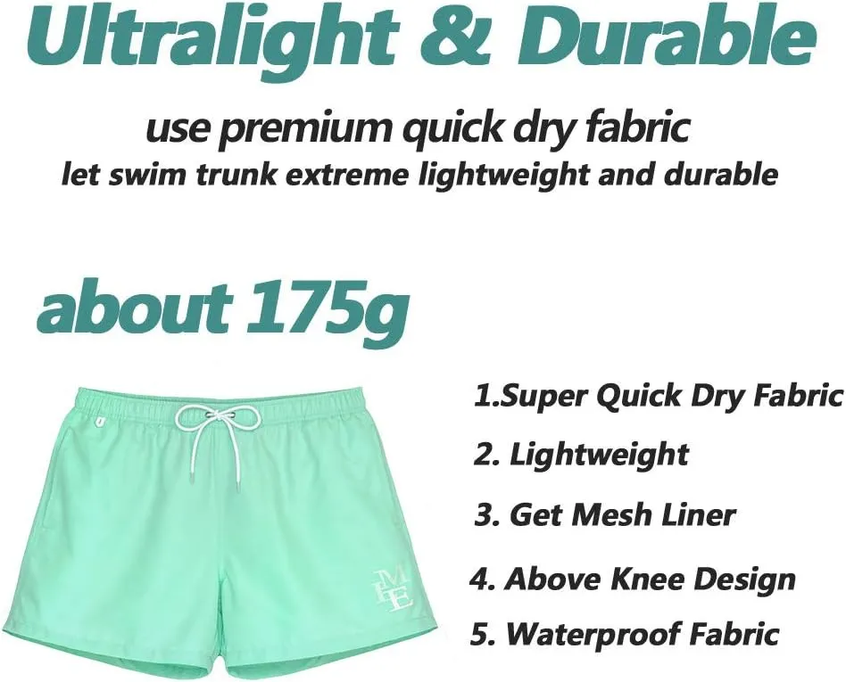 Beach Shorts Swim Trunks Quick Dry Men's Bathing Suit with Mesh Lining/Side Pockets