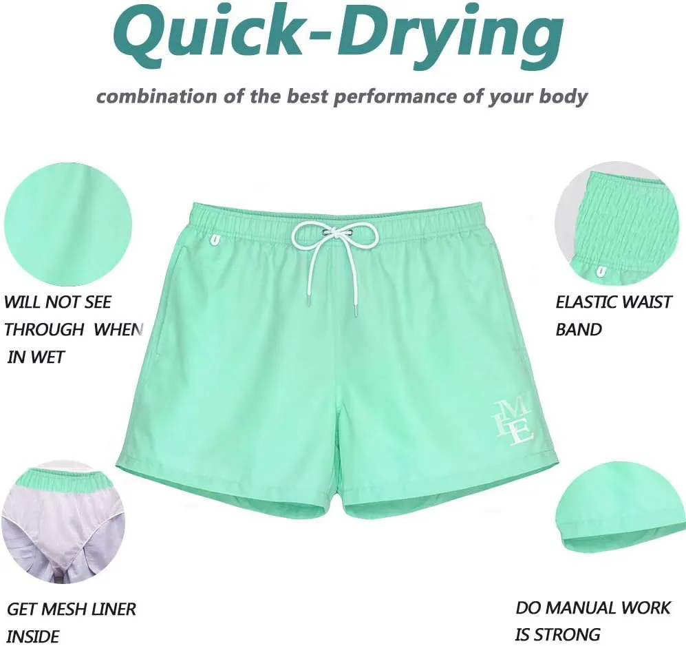Beach Shorts Swim Trunks Quick Dry Men's Bathing Suit with Mesh Lining/Side Pockets