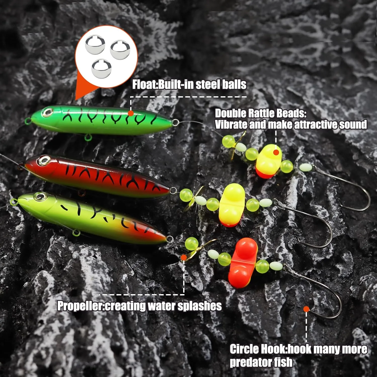 Catfish Float Rig Demon Dragon Style Rattling Line Float Propeller and Circle Hooks 6/0 8/0 for Santee Cooper Rig Catfishing Tackle