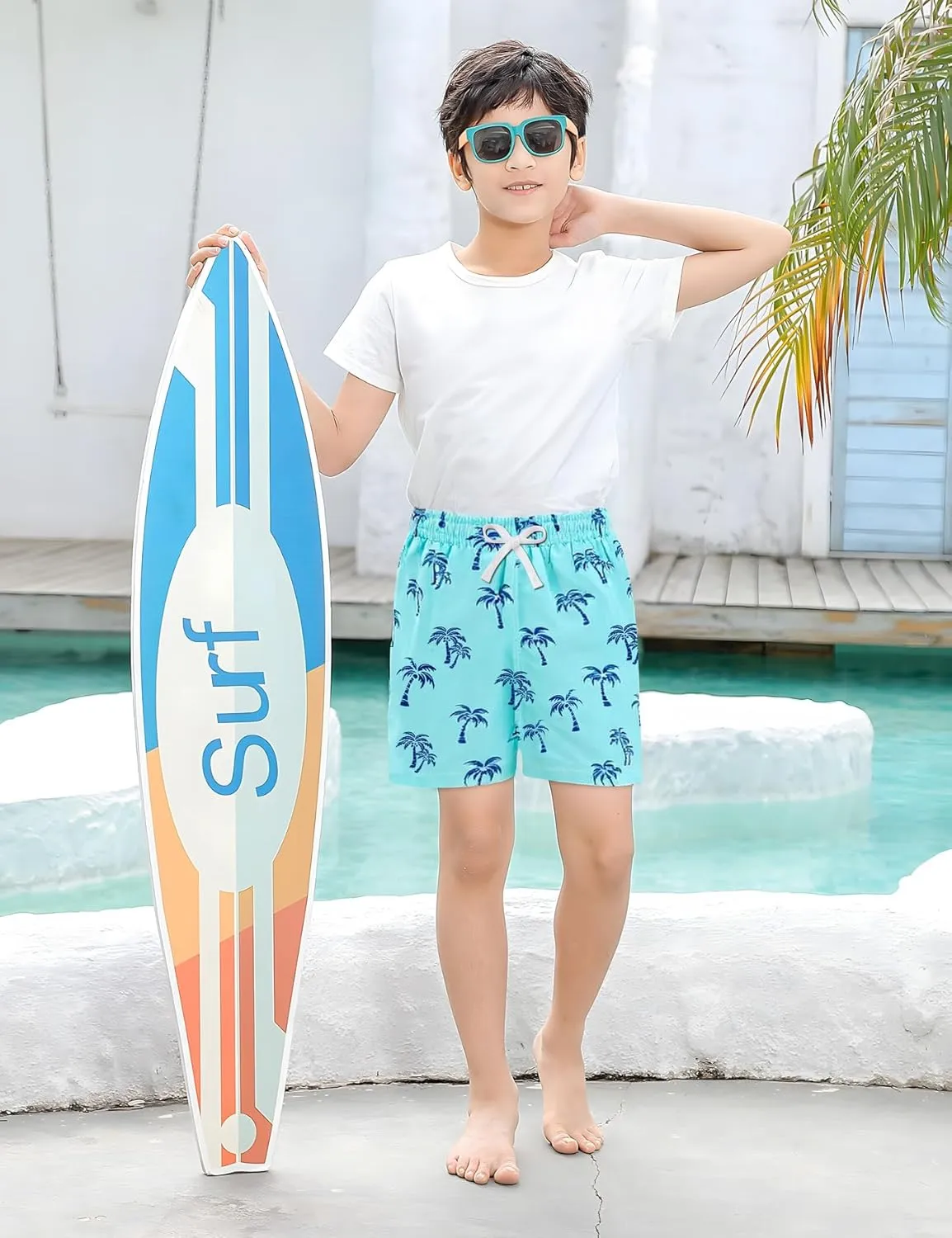 Funnycokid Boys Swim Trunks with Compression Liner Kids Anti-Chafe Swim Shorts Quick Dry Bathing Suit 5-16T