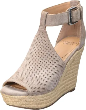 landing craft Women's Peep Toe Platform Sandals Summer Adjustable Buckle Ankle Strap Espadrilles Wedge Sandals