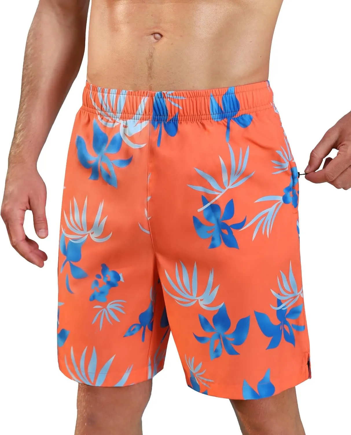 Men's Swim Trunks 9 Inch Printed Quick Dry Swim Shorts with Zipper Pocket No Liner Board Shorts Bathing Suit