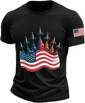 Patriotic USA Flag Fighter Jets 4Th of July T-Shirt Red White and Blue Shirts for Men