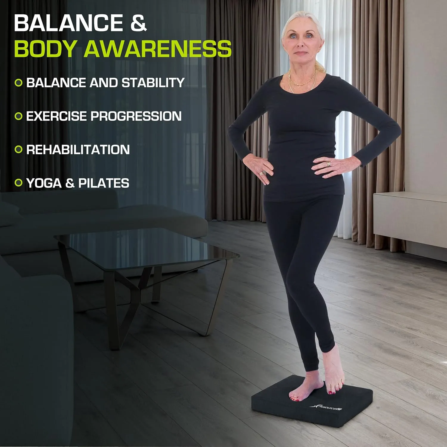 ProsourceFit Exercise Balance Pad  Non-Slip Cushioned Foam Mat & Knee Pad for Fitness and Stability Training, Yoga, Physical Therapy 15.5x12.75
