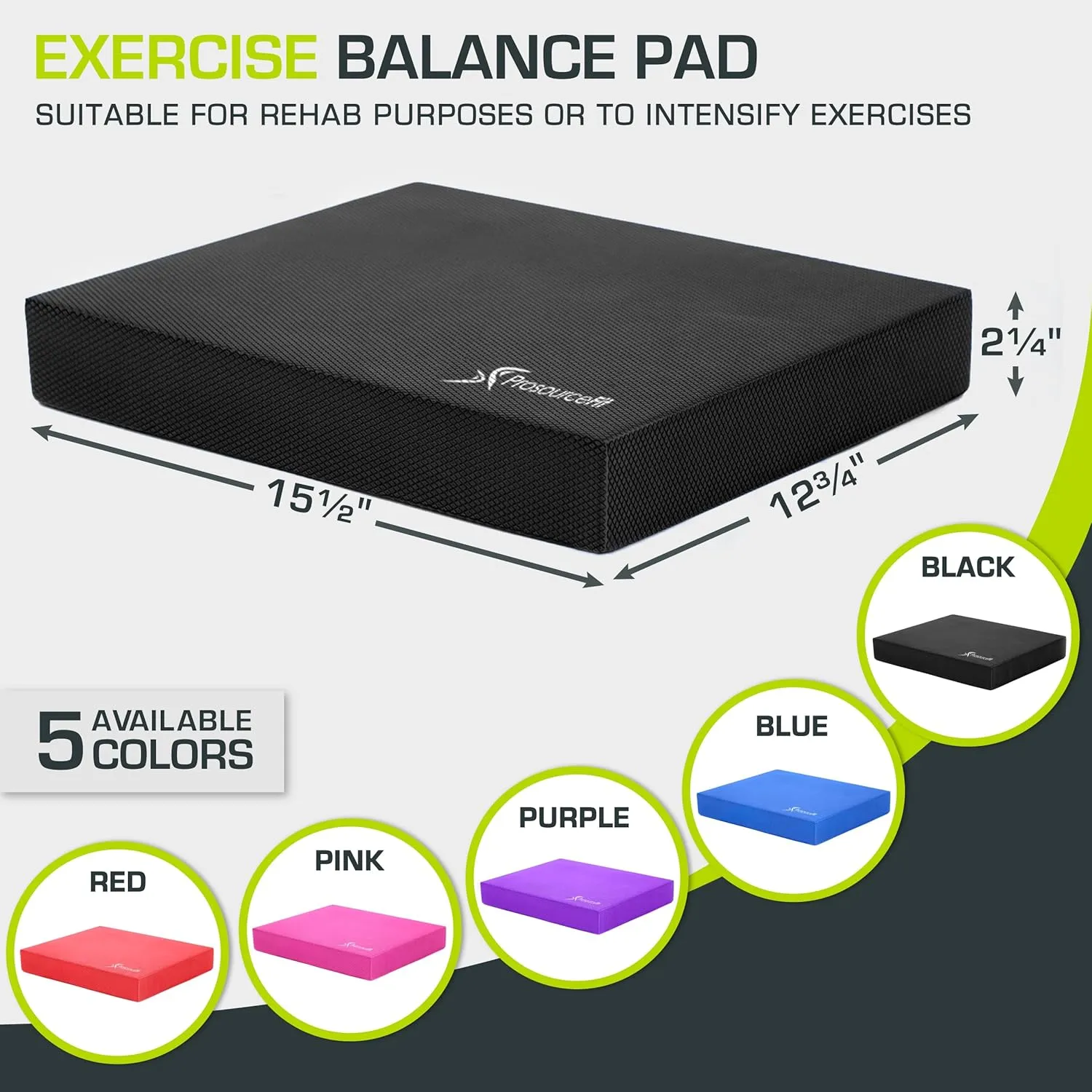 ProsourceFit Exercise Balance Pad  Non-Slip Cushioned Foam Mat & Knee Pad for Fitness and Stability Training, Yoga, Physical Therapy 15.5x12.75