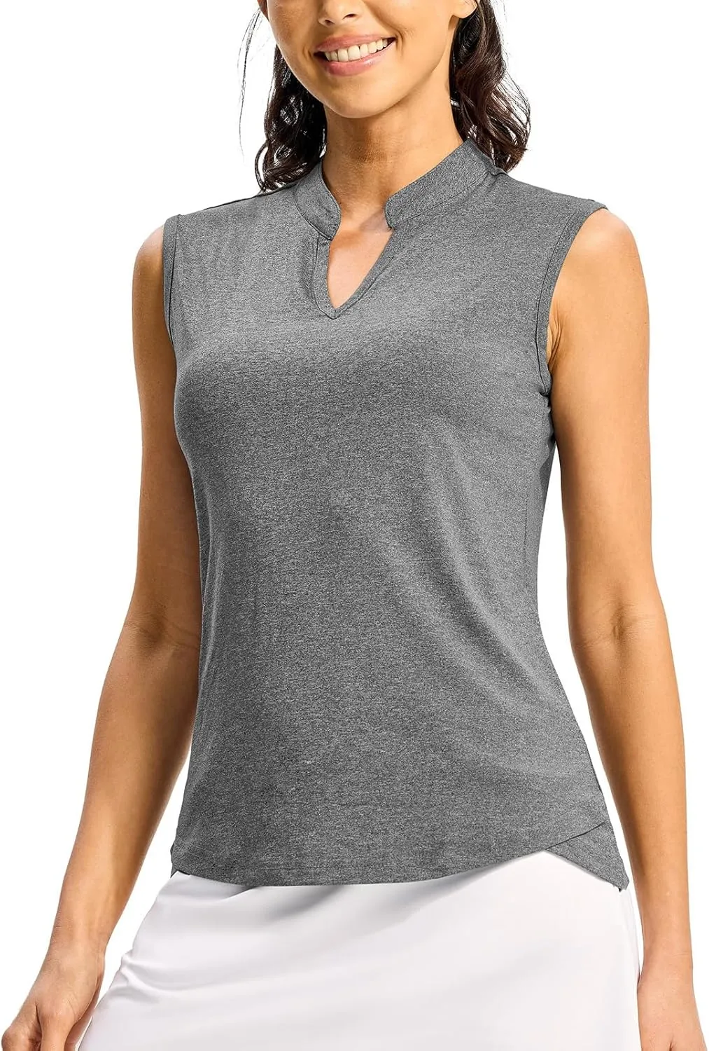 Rdruko Women's Golf Shirts Sleeveless V-Neck Collarless Quick Dry Tennis Running Athletic Tennis Polo T-Shirts