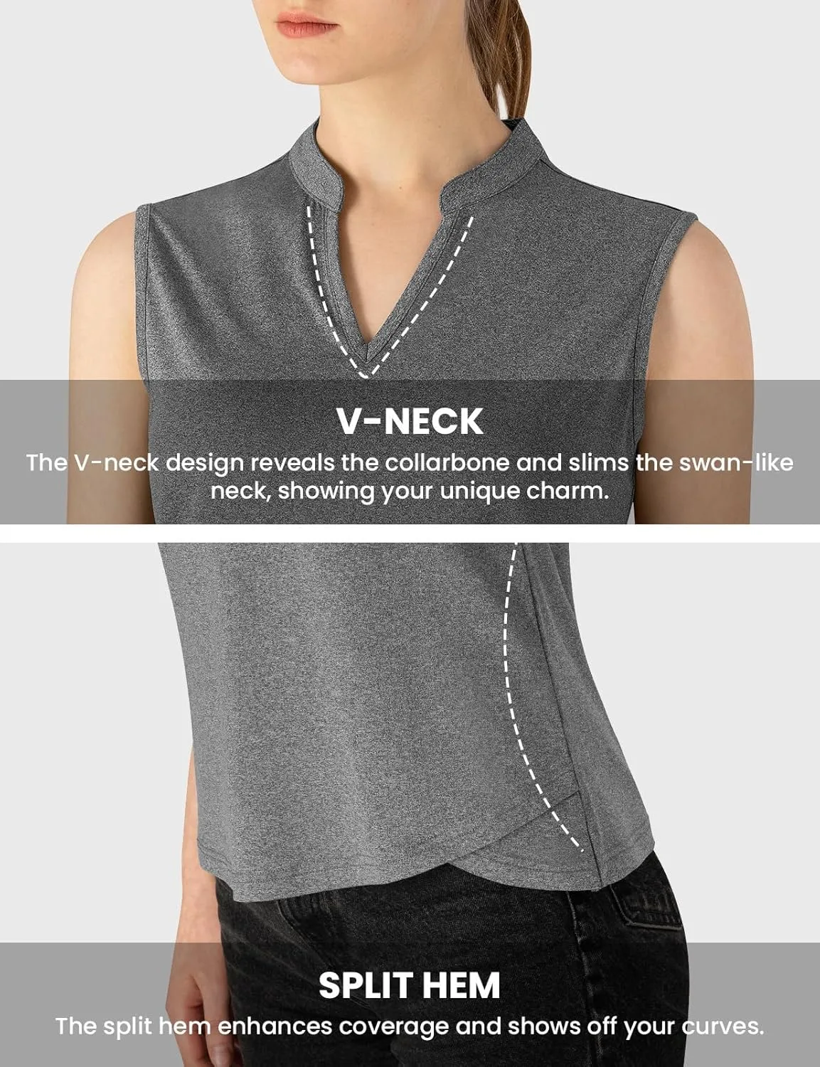 Rdruko Women's Golf Shirts Sleeveless V-Neck Collarless Quick Dry Tennis Running Athletic Tennis Polo T-Shirts