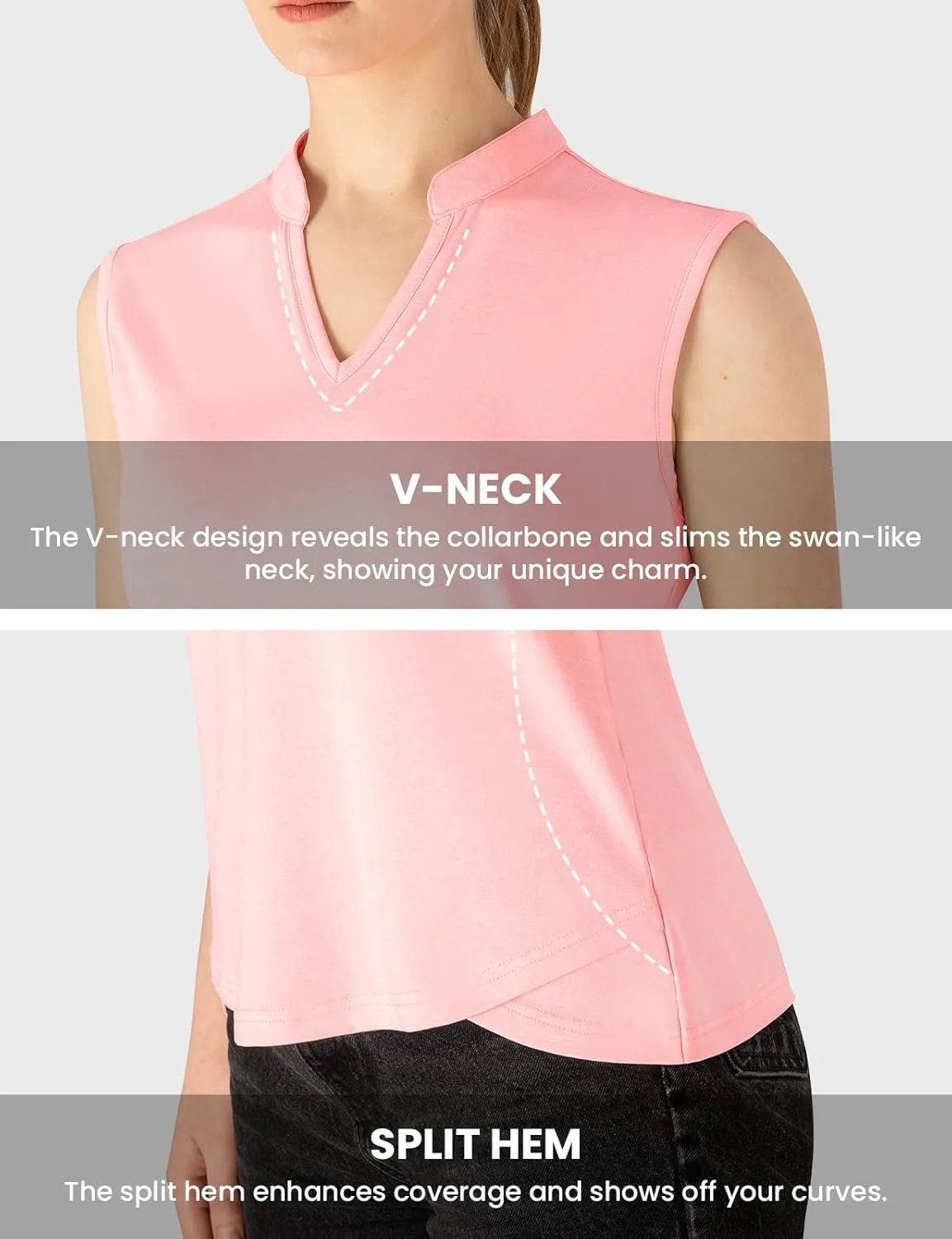 Rdruko Women's Golf Shirts Sleeveless V-Neck Collarless Quick Dry Tennis Running Athletic Tennis Polo T-Shirts