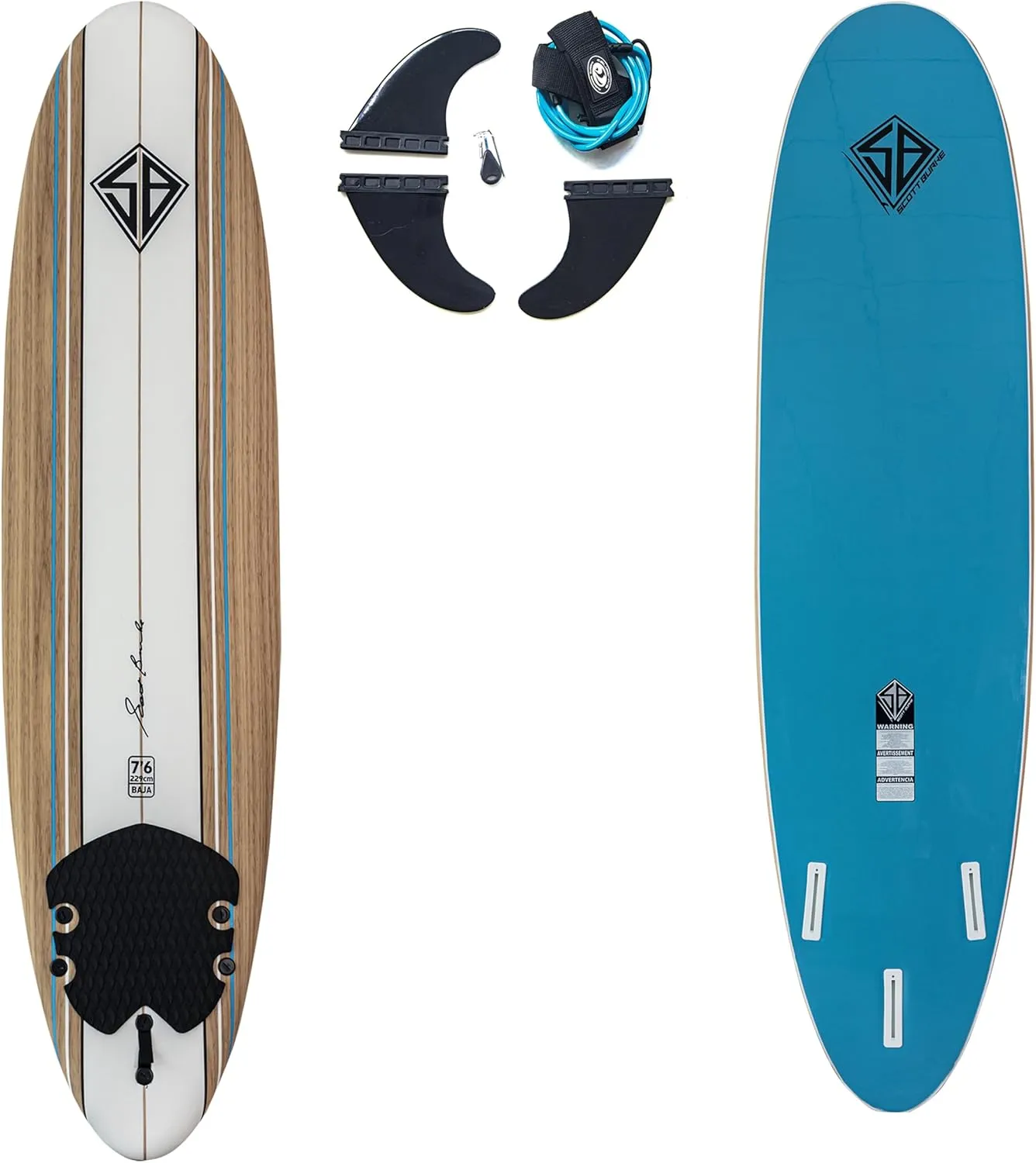 Scott Burke 7'6 Baja Soft Surfboard, Teal