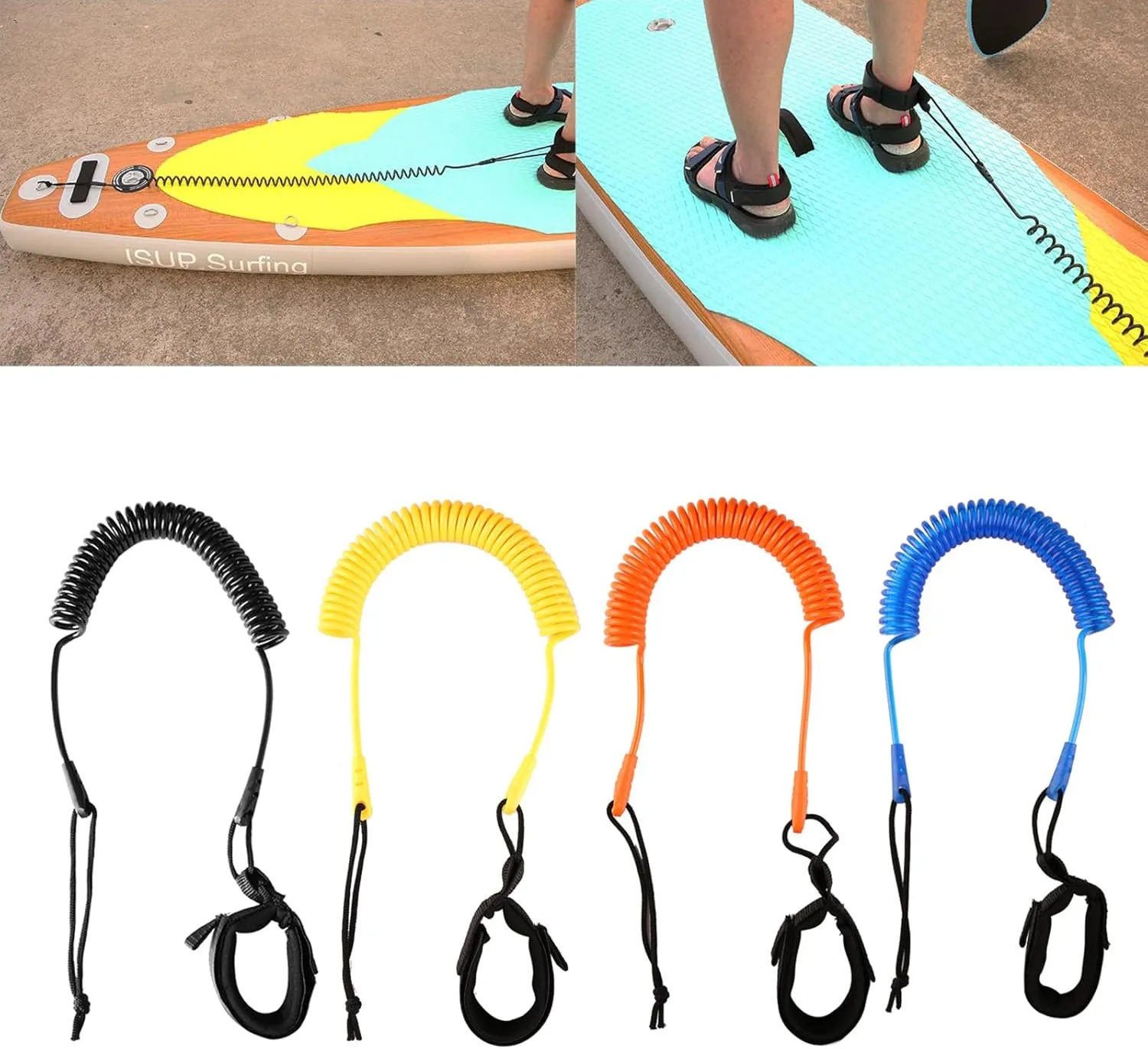 Stand Up Paddle Board Leash Surfs Board Leashes Replacement Coiled SUPs Leash Leg Rope for Shortboard, Longboards