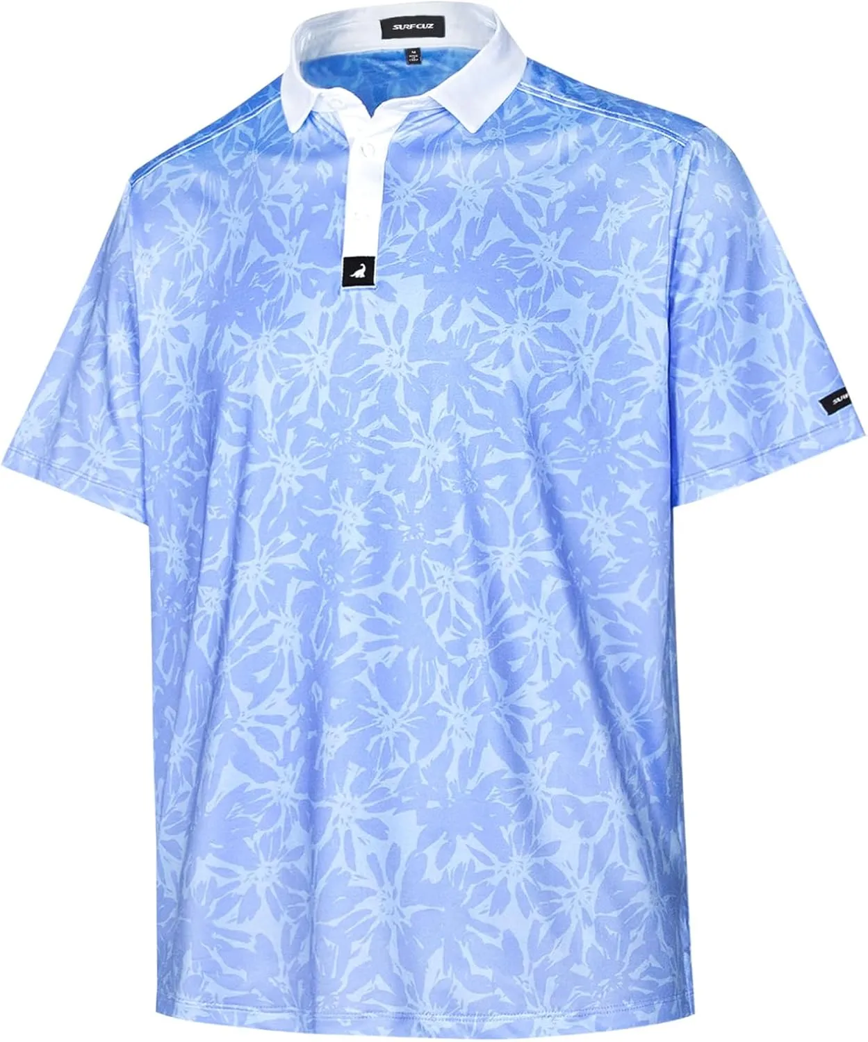 SURF CUZ Golf Shirt Moisture Wicking for Men Dry Fit Polo Shirts Short Sleeve Print Performance 4-Way Stretch