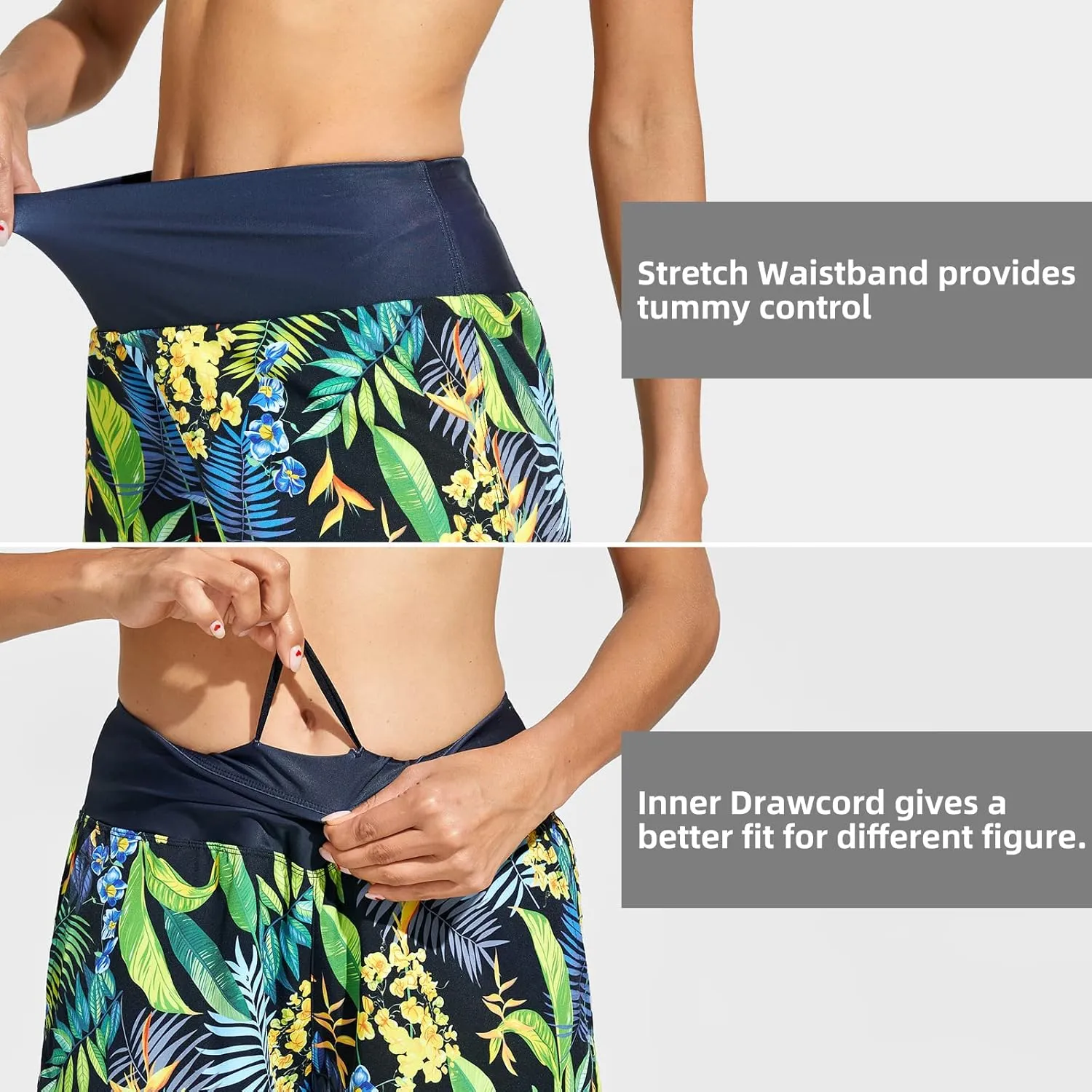 Swim Shorts Women High Waisted Tummy Control Swim Board Shorts Quick Dry Bathing Suit Swimwear Bottoms with Liner
