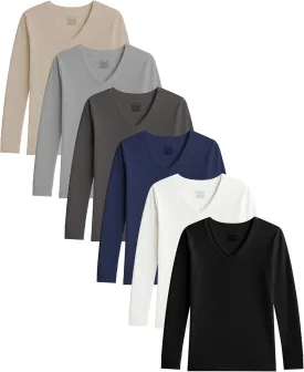 Womens Ultra Soft Long Sleeve Top | UV Sun Protection | Base Layer | All Season Performance V Neck Shirt | Multi Packs