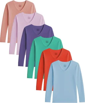 Womens Ultra Soft Long Sleeve Top | UV Sun Protection | Base Layer | All Season Performance V Neck Shirt | Multi Packs
