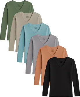 Womens Ultra Soft Long Sleeve Top | UV Sun Protection | Base Layer | All Season Performance V Neck Shirt | Multi Packs