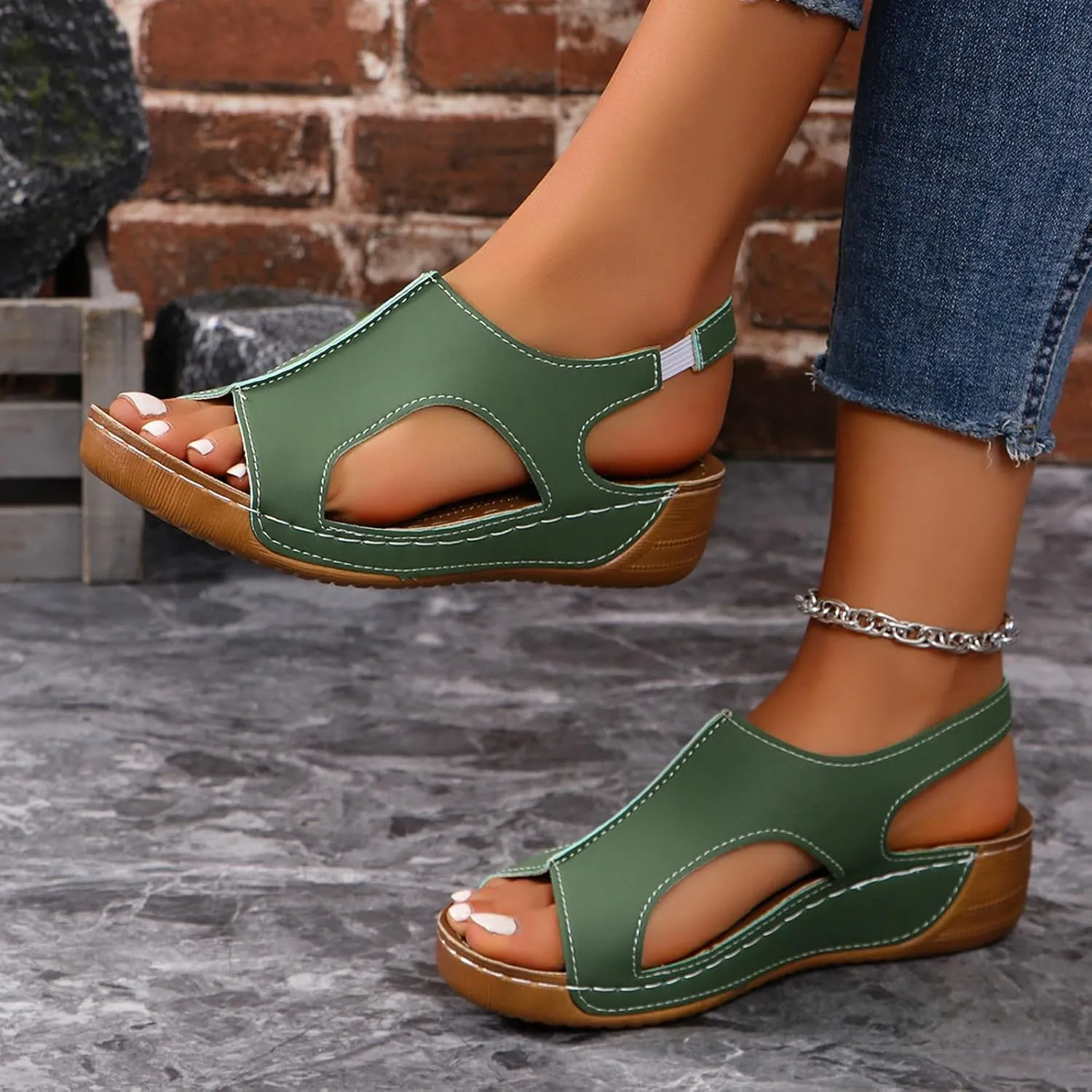 Women's Wedge Sandals Orthotic Comfort Dressy Summer Sandal Ankle Strap Casual Walking Wedges Platform Slip On Shoes