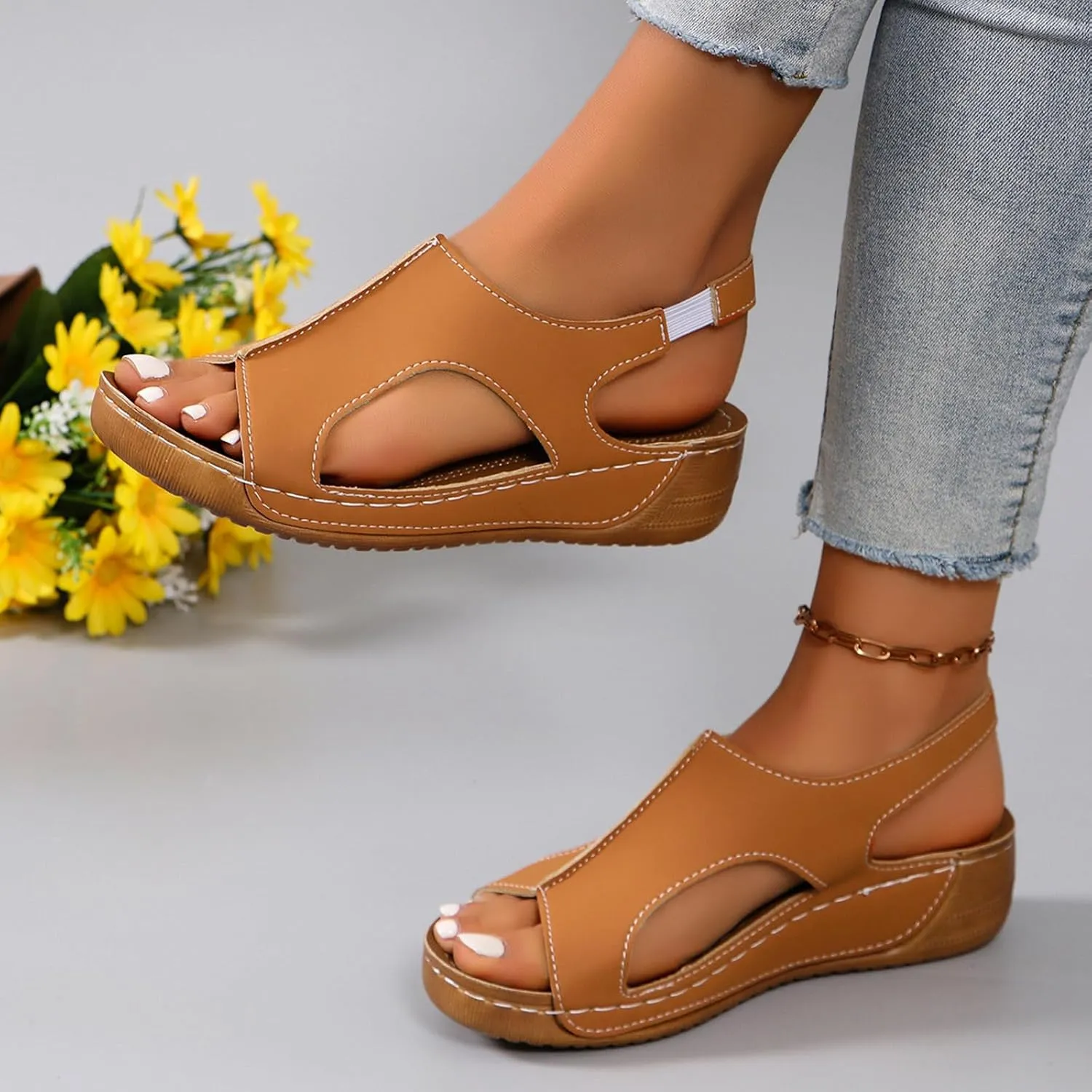Women's Wedge Sandals Orthotic Comfort Dressy Summer Sandal Ankle Strap Casual Walking Wedges Platform Slip On Shoes