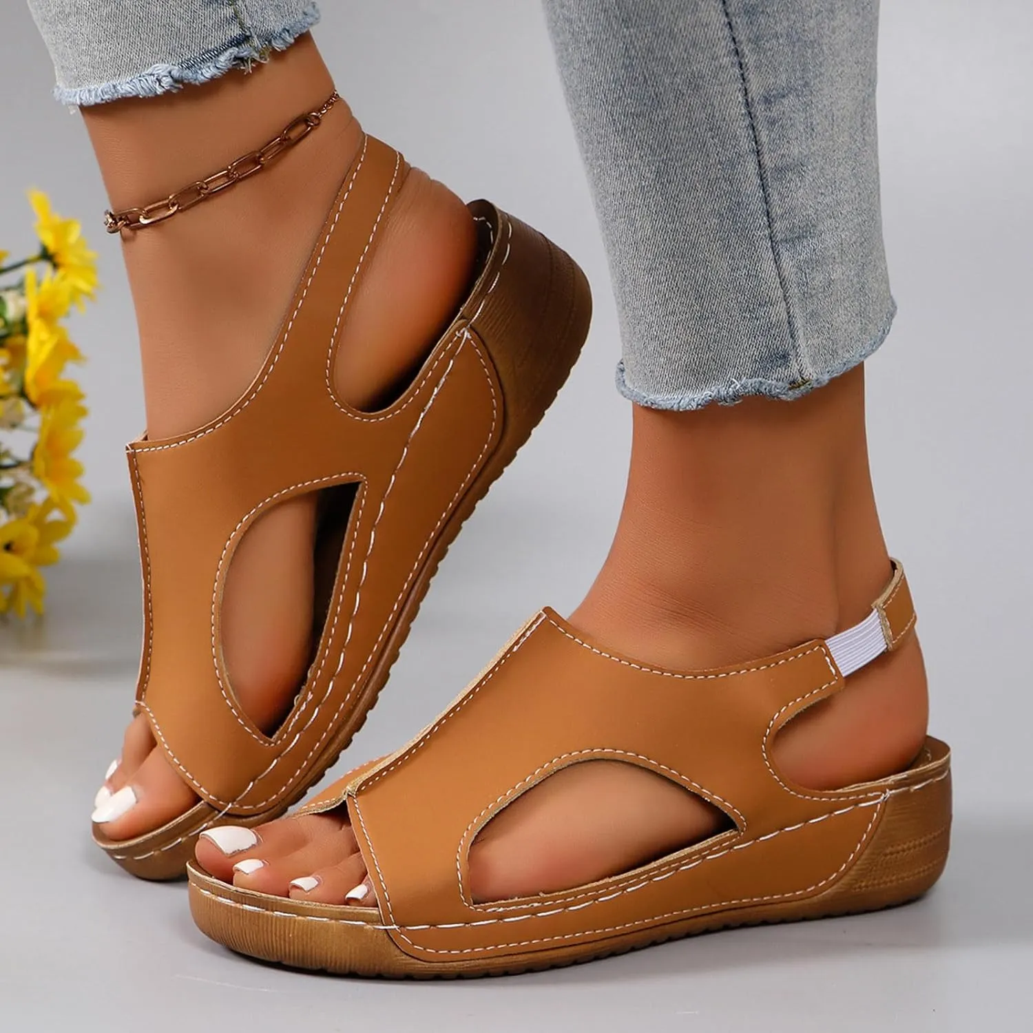 Women's Wedge Sandals Orthotic Comfort Dressy Summer Sandal Ankle Strap Casual Walking Wedges Platform Slip On Shoes