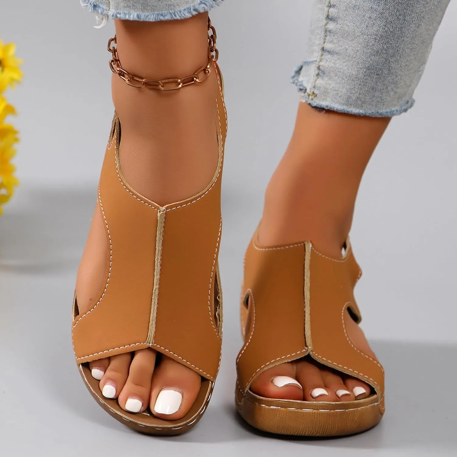 Women's Wedge Sandals Orthotic Comfort Dressy Summer Sandal Ankle Strap Casual Walking Wedges Platform Slip On Shoes